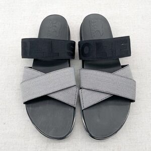 Sorel Womens 11 Roaming Sandals Shoes Black‎ White Sports Slide Platform Slip On